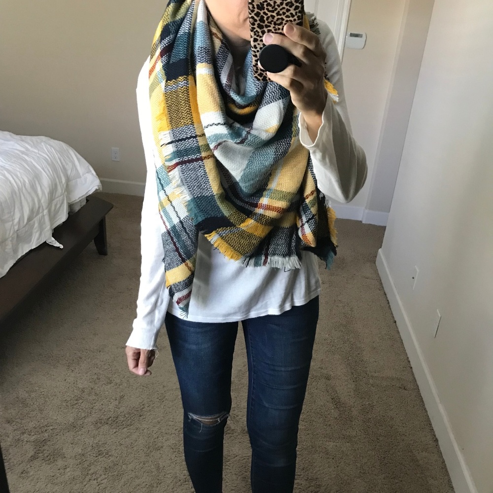 Yellow Plaid Blanket Scarf